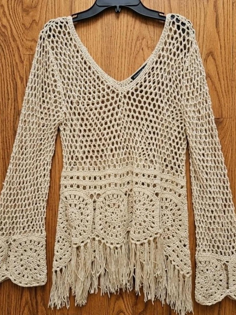 Blu Pepper Cream Crochet Fringed Top - M